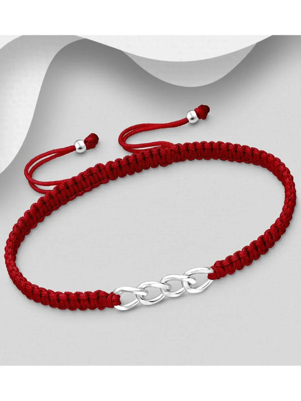 925 Sterling Silver Chain Link Bracelet with Adjustable Thread Bracelet